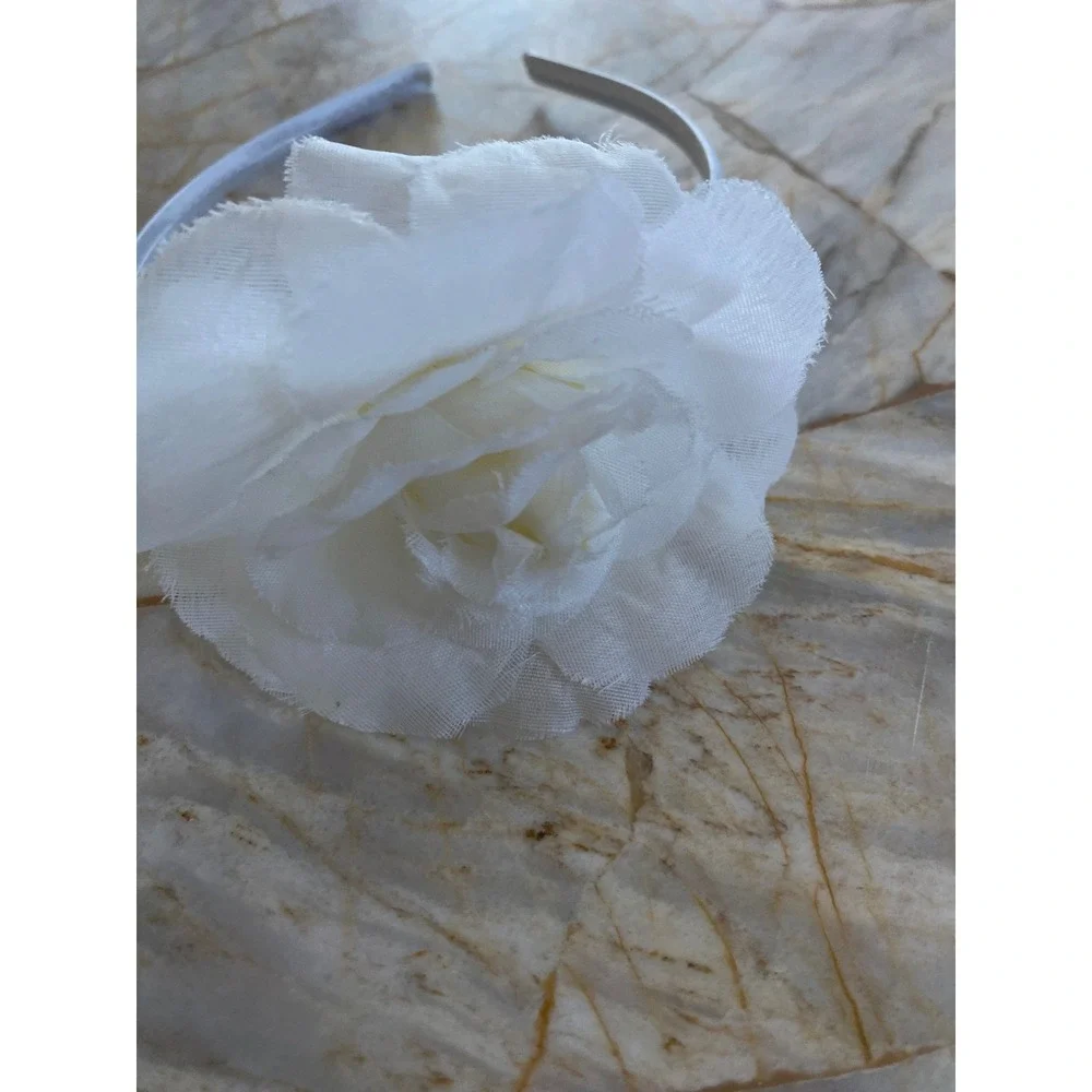White Satin Floral Headband Large Chiffon Flower Wedding Bridal Hair Accessory